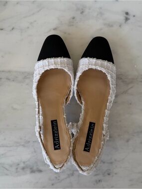 Women's Two-Tone Tweed Slingback Kitten wedge heels in Black & White
